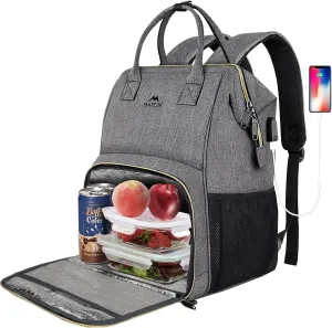 MATEIN Lunch Backpack, 15.6 Inch Insulated Cooler Bag with USB Port for Women Men, Water-Resistant Leak Proof Laptop Backpack Lunch Box Bag for Nurse Teacher Work Office Commute Travel Picnic, Grey