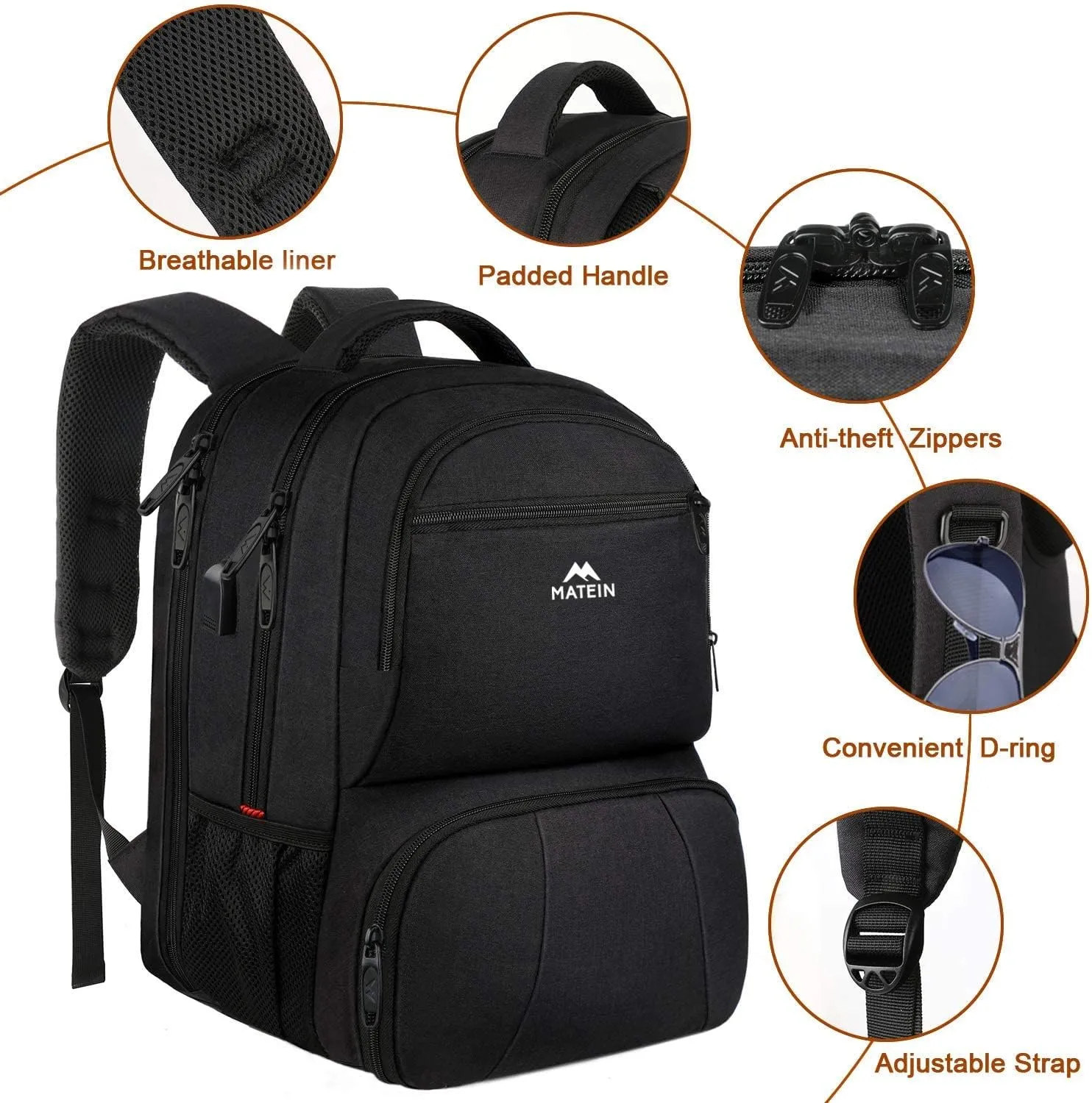 MATEIN Lunch Backpack for Men Work, 17 Inch Insulated Cooler Backpack Lunch Box with USB Charging Port, Water Resistant Laptop Back Pack Computer Meal Prep Backpacks for Picnic College Travel, Black