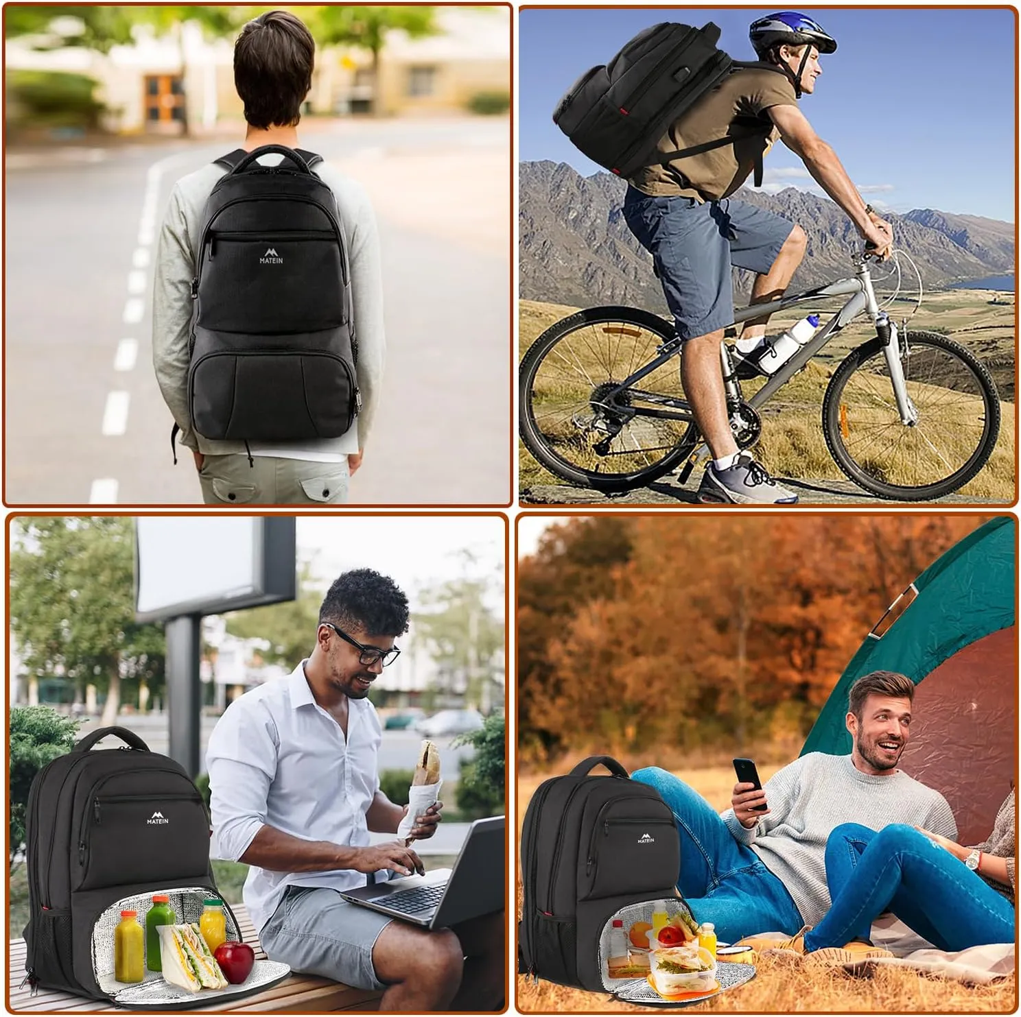 MATEIN Lunch Backpack for Men Work, 17 Inch Insulated Cooler Backpack Lunch Box with USB Charging Port, Water Resistant Laptop Back Pack Computer Meal Prep Backpacks for Picnic College Travel, Black