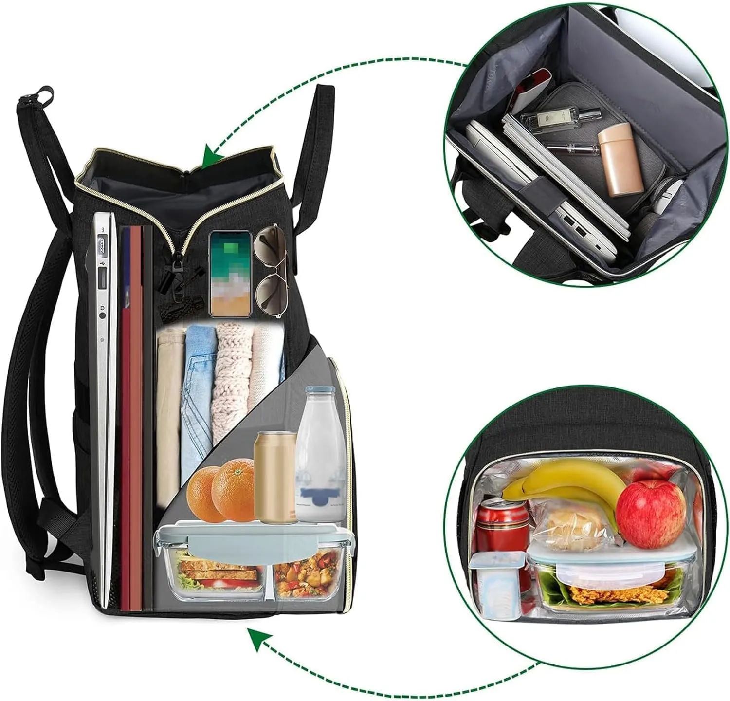 MATEIN Lunch Backpack for Women, Insulated Cooler Backpack Lunch Bag with USB Charging Port for Men, 15.6 Inch Leakproof Laptop College Tote Work Bag Teacher Nurse Picnic Office Commuter Travel, Black