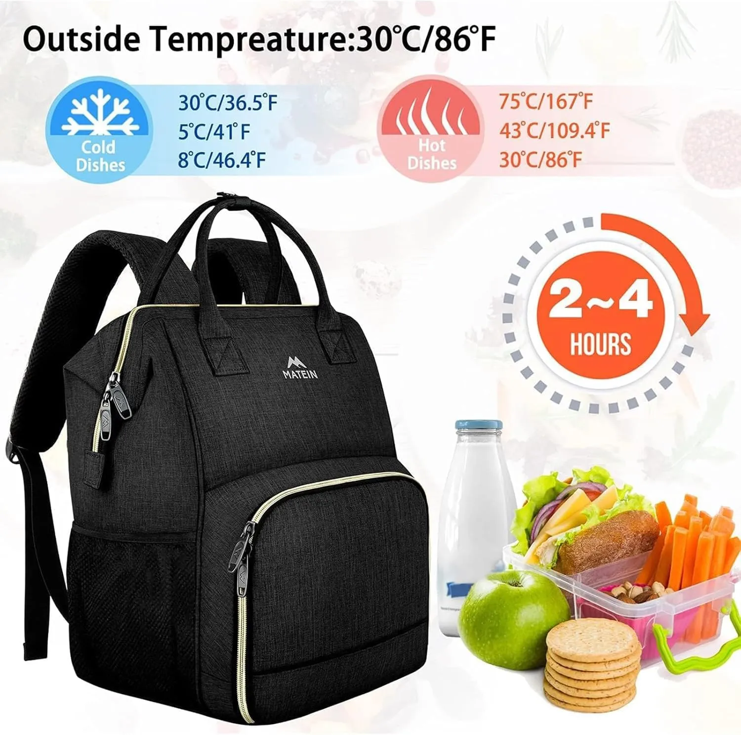 MATEIN Lunch Backpack for Women, Insulated Cooler Backpack Lunch Bag with USB Charging Port for Men, 15.6 Inch Leakproof Laptop College Tote Work Bag Teacher Nurse Picnic Office Commuter Travel, Black