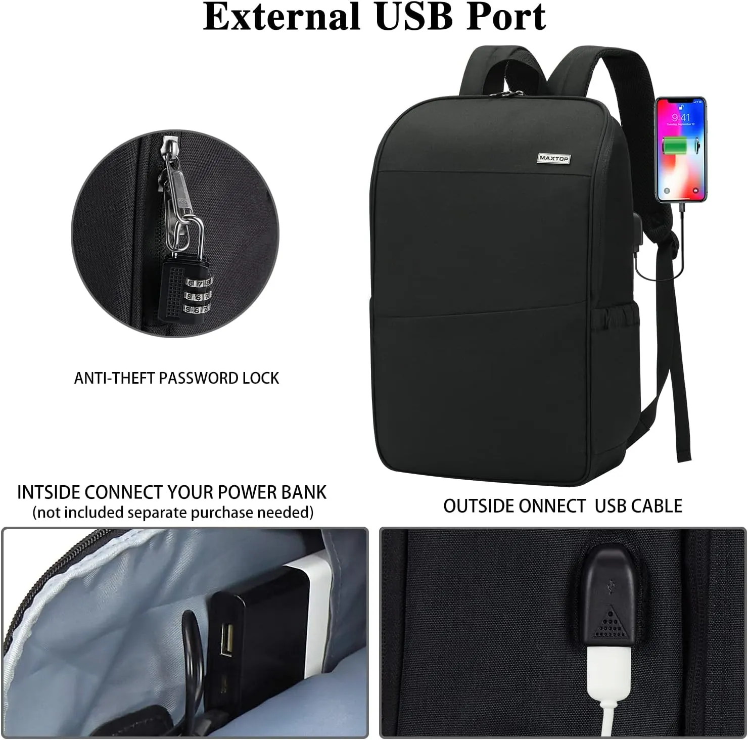 MAXTOP Travel Laptop Backpack with USB Charging Port Anti-Theft[Water Resistant] College Bookbag Fits 18.4 Inch Laptop…