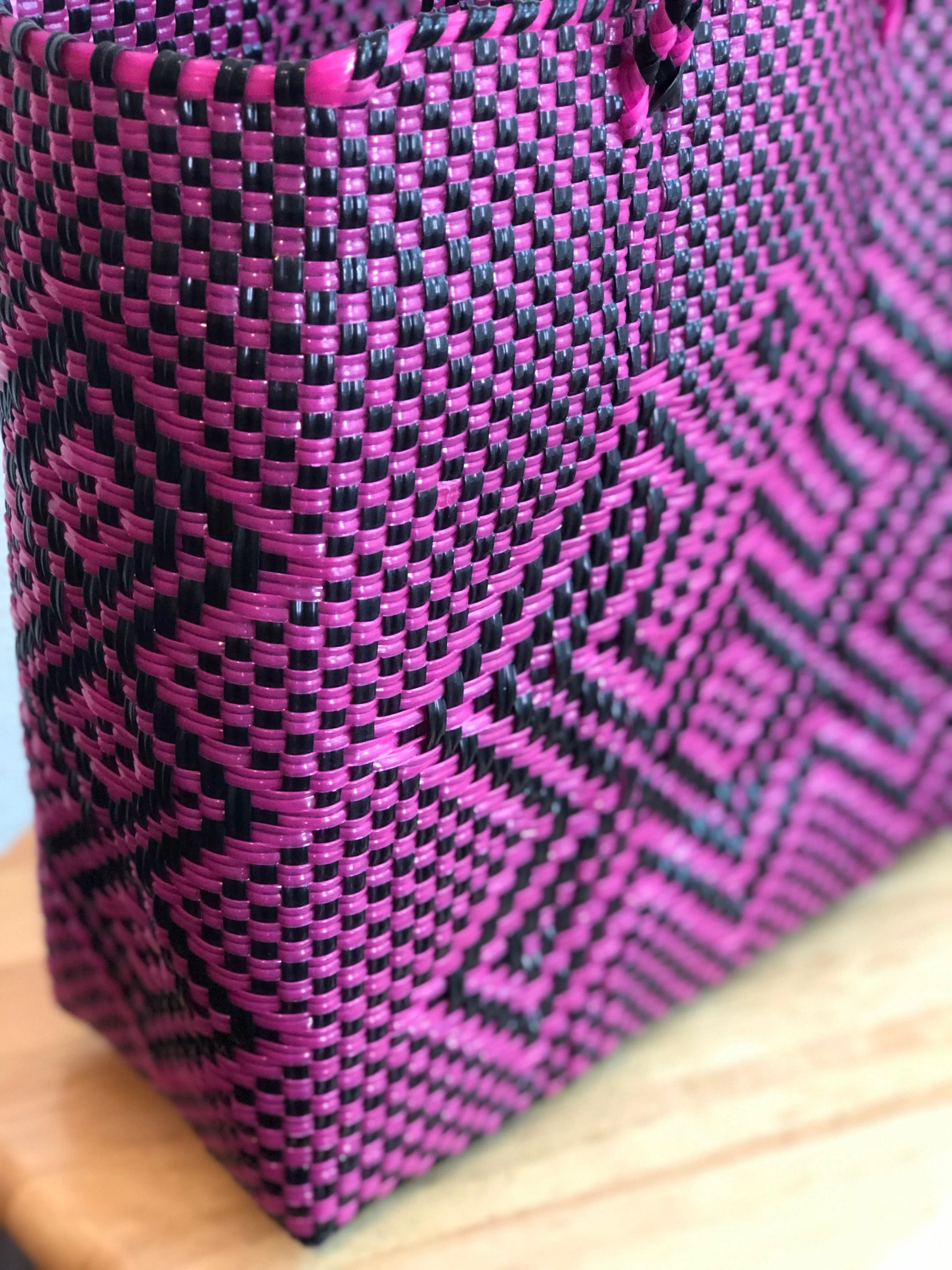 Medium Pink and Black Woven Tote