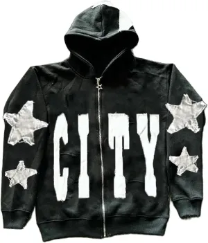 Meiweileya Y2k Oversized Zip Up Hoodie Men Vintage Star Graphic Print Jackets Teens Girl Grunge Aesthetic Streetwear Tops