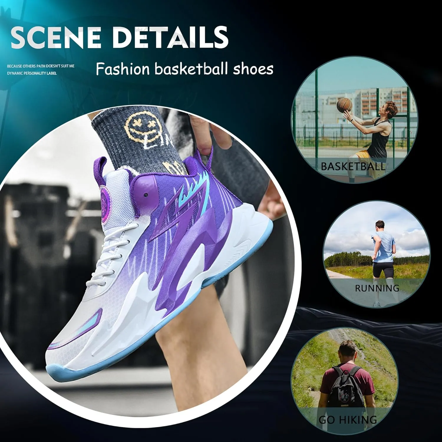 Men Graffiti Basketball Shoes High-Top Sports Shoes Anti-Slip Rubber Soles Indoor Outdoor Sports Running Training Streetwear