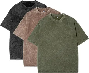 Men Oversized T Shirts Heavy Cotton Acid Washed Vintage Unisex Tee Loose Fit Short Sleeve Casual Streetwear Baggy Basic Tops