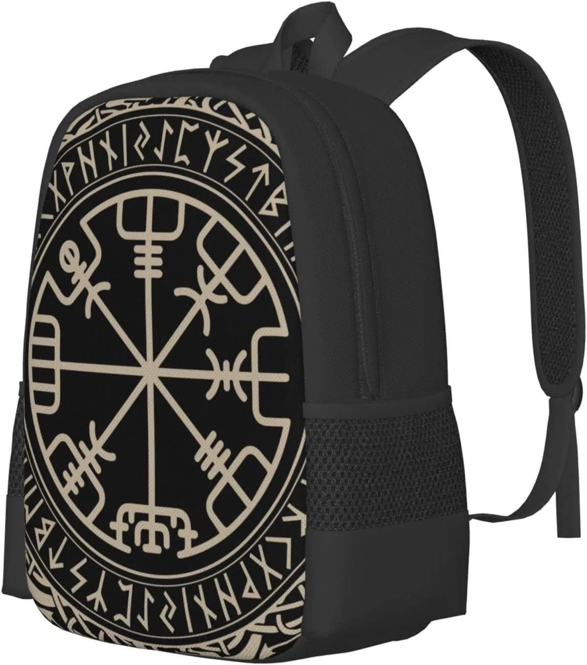 Men Women Laptops Backpack Large Capacity Computer Bag - for Black Celtic Viking Design Magical Runic Compass Vegvisir In The Circle Of Norse Runes And Dragons Tattoo Decorative