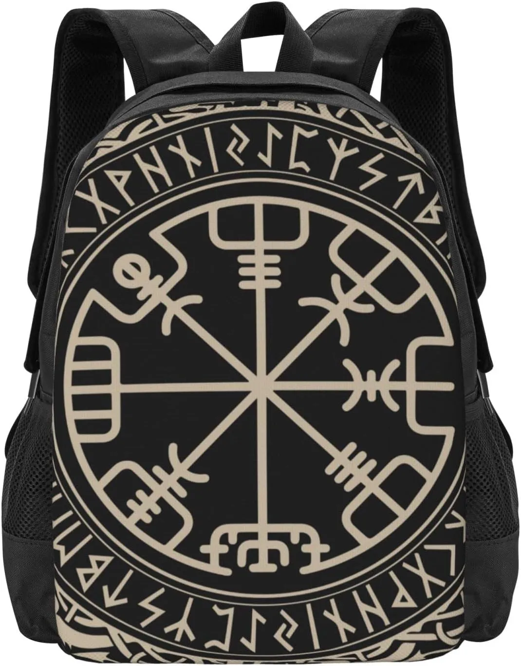 Men Women Laptops Backpack Large Capacity Computer Bag - for Black Celtic Viking Design Magical Runic Compass Vegvisir In The Circle Of Norse Runes And Dragons Tattoo Decorative