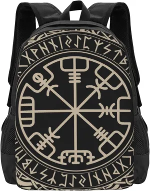 Men Women Laptops Backpack Large Capacity Computer Bag - for Black Celtic Viking Design Magical Runic Compass Vegvisir In The Circle Of Norse Runes And Dragons Tattoo Decorative