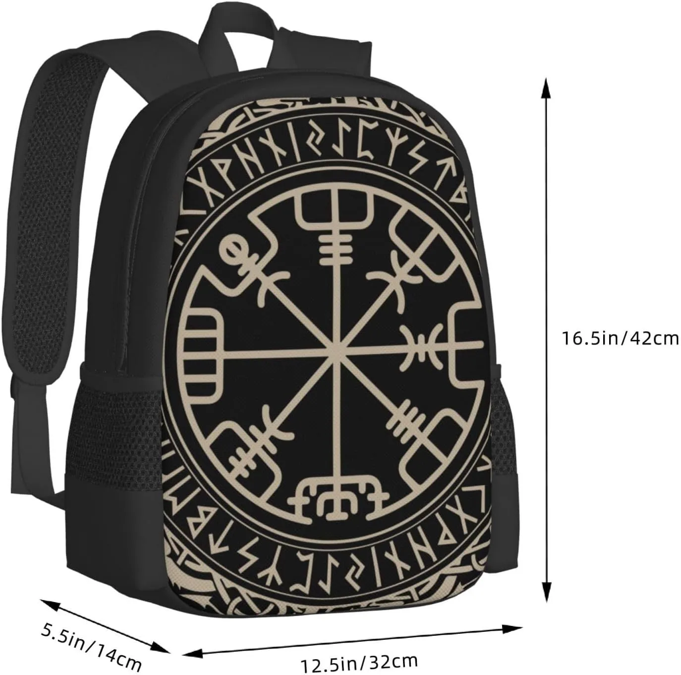 Men Women Laptops Backpack Large Capacity Computer Bag - for Black Celtic Viking Design Magical Runic Compass Vegvisir In The Circle Of Norse Runes And Dragons Tattoo Decorative