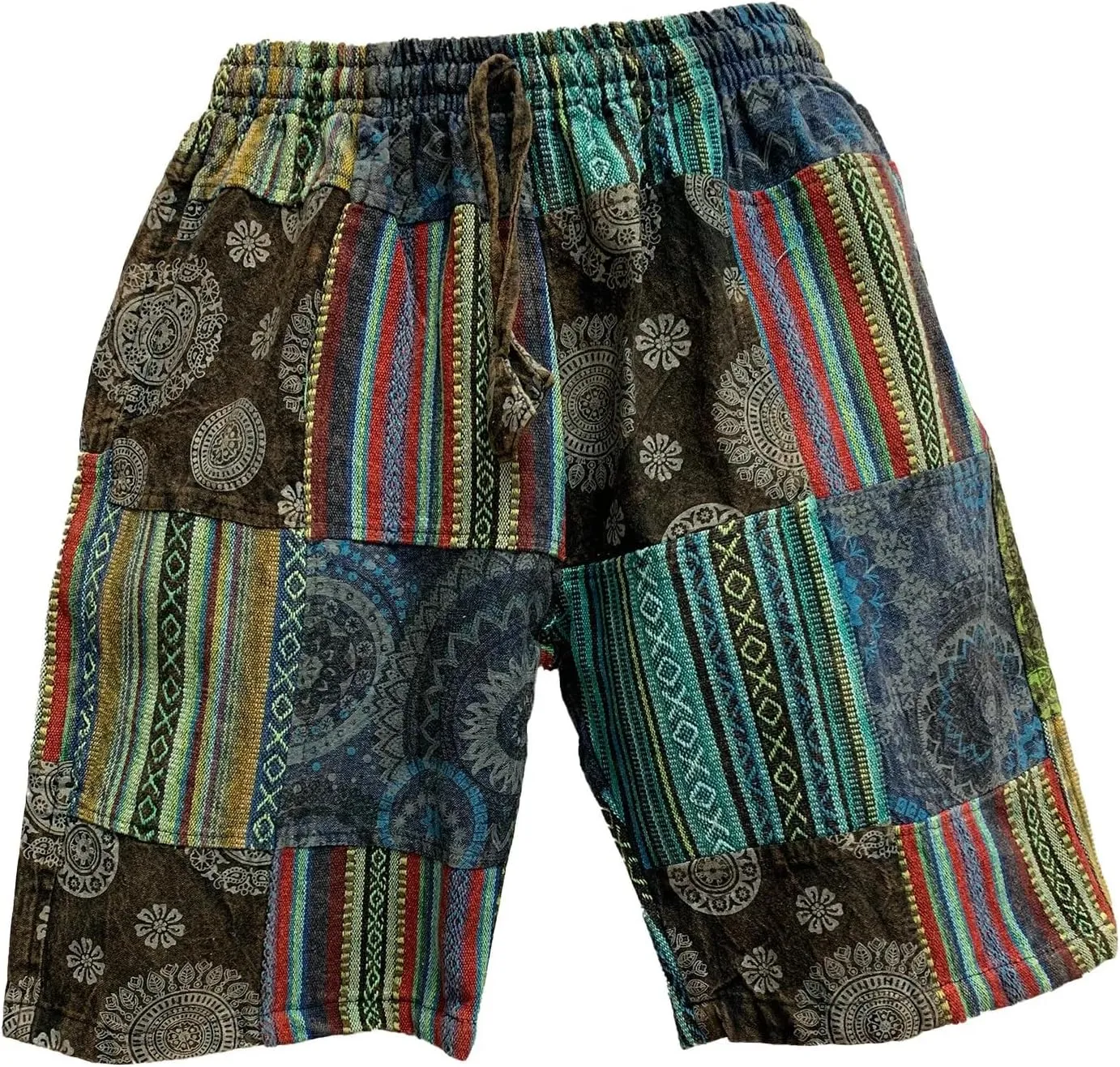 Men's Bohemian Festival Rustic Hippie Rave Gheri Alibaba Yoga Patchwork Shorts