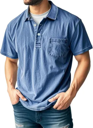 Men's Casual Polo Shirts Classic Button Basic Short Sleeve Shirt Solid Color Retro Tees Golf Stylish Tops