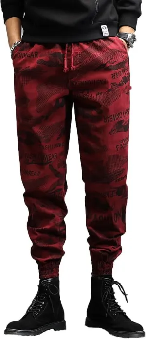 Men's Graffiti Cargo Pants Drawstring Cotton Regular Fit Work Pants