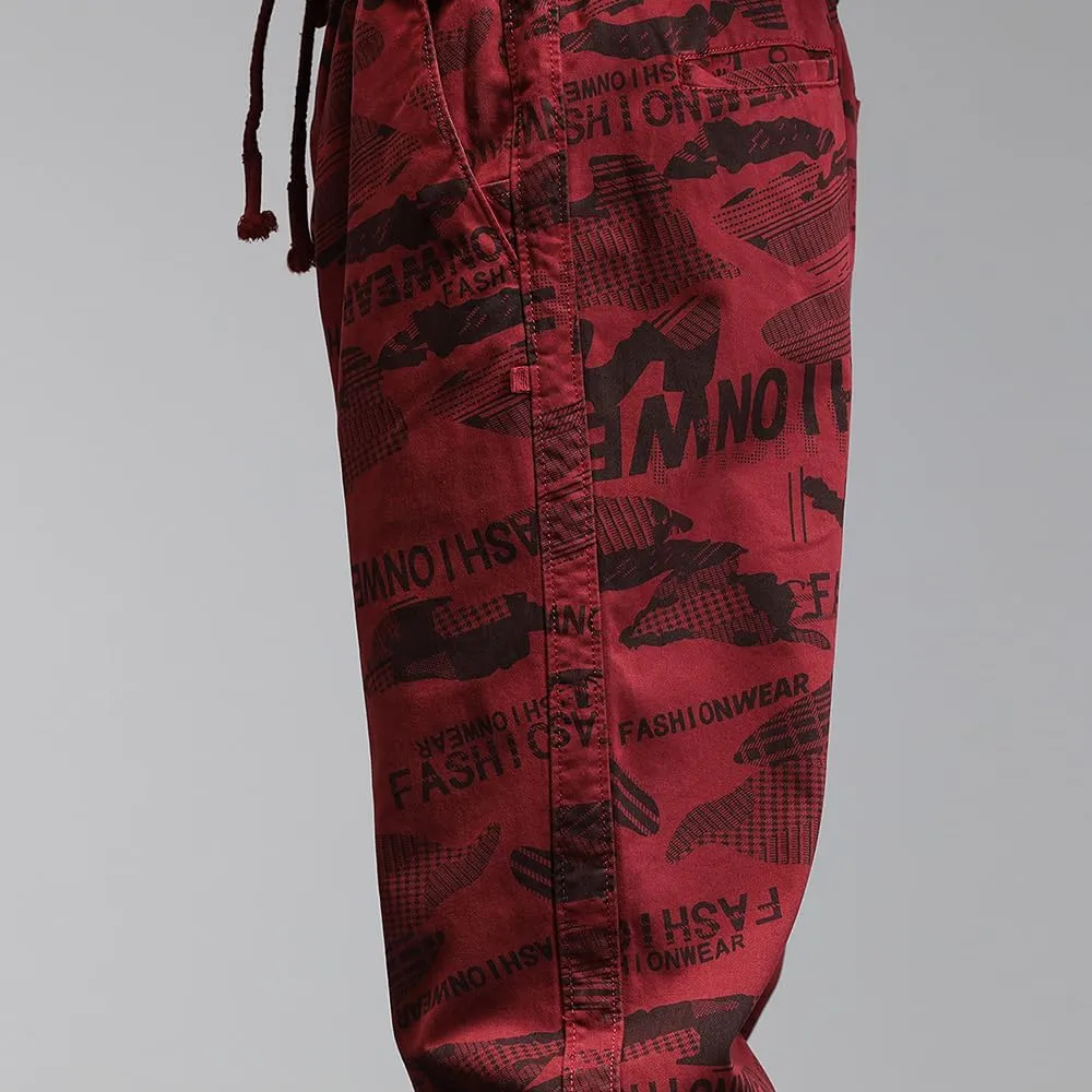 Men's Graffiti Cargo Pants Drawstring Cotton Regular Fit Work Pants
