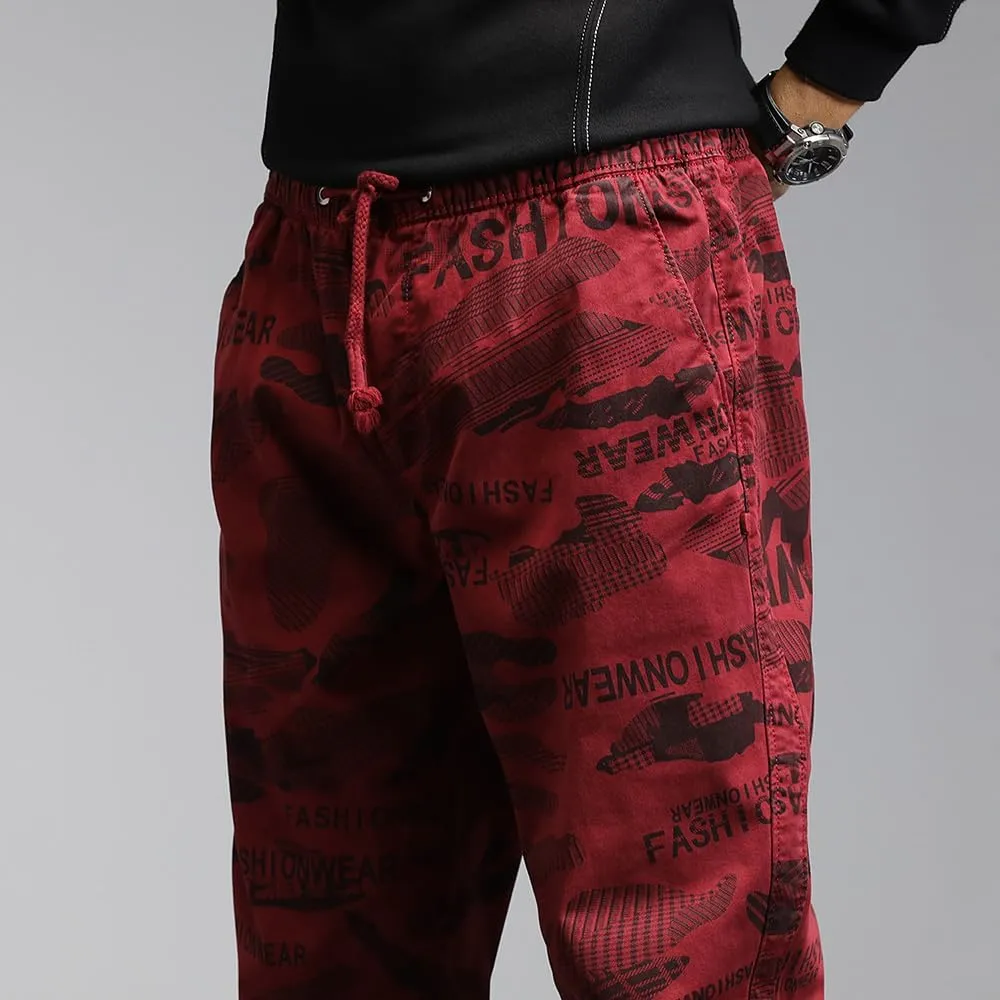 Men's Graffiti Cargo Pants Drawstring Cotton Regular Fit Work Pants