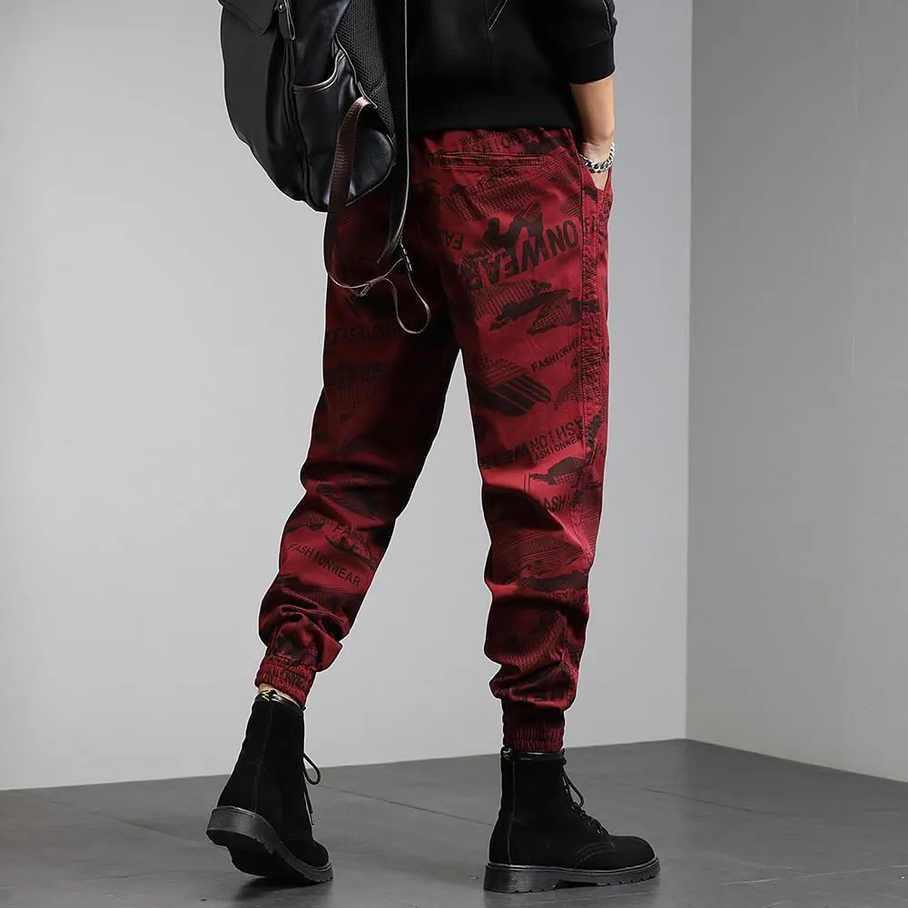 Men's Graffiti Cargo Pants Drawstring Cotton Regular Fit Work Pants