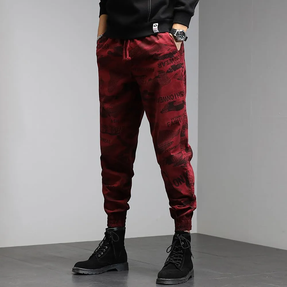 Men's Graffiti Cargo Pants Drawstring Cotton Regular Fit Work Pants
