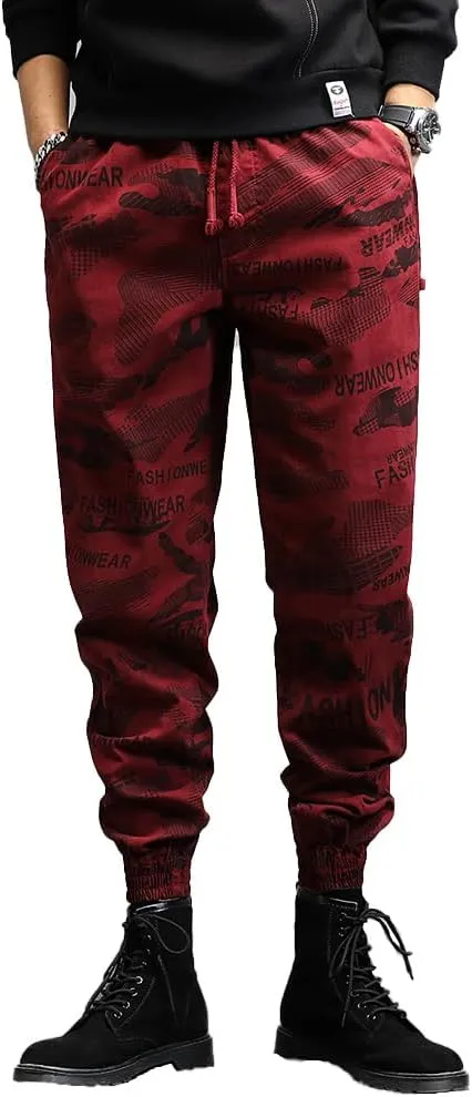 Men's Graffiti Cargo Pants Drawstring Cotton Regular Fit Work Pants