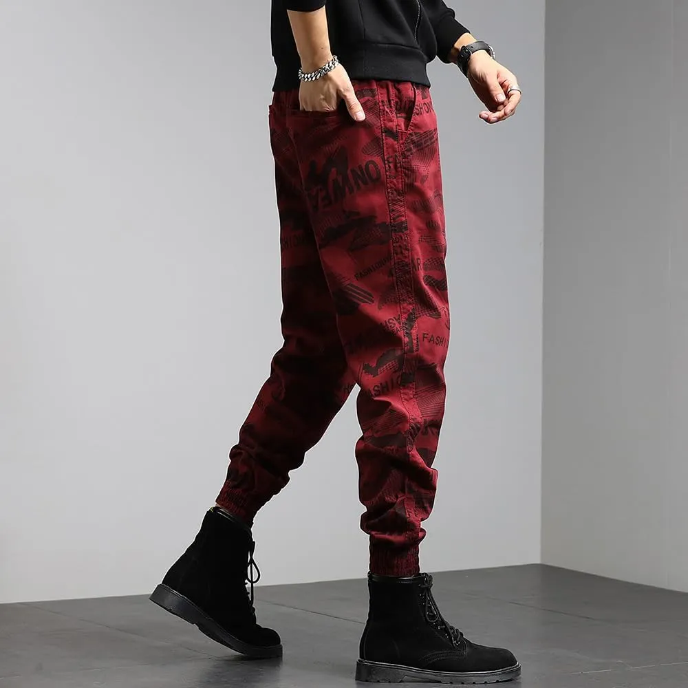 Men's Graffiti Cargo Pants Drawstring Cotton Regular Fit Work Pants