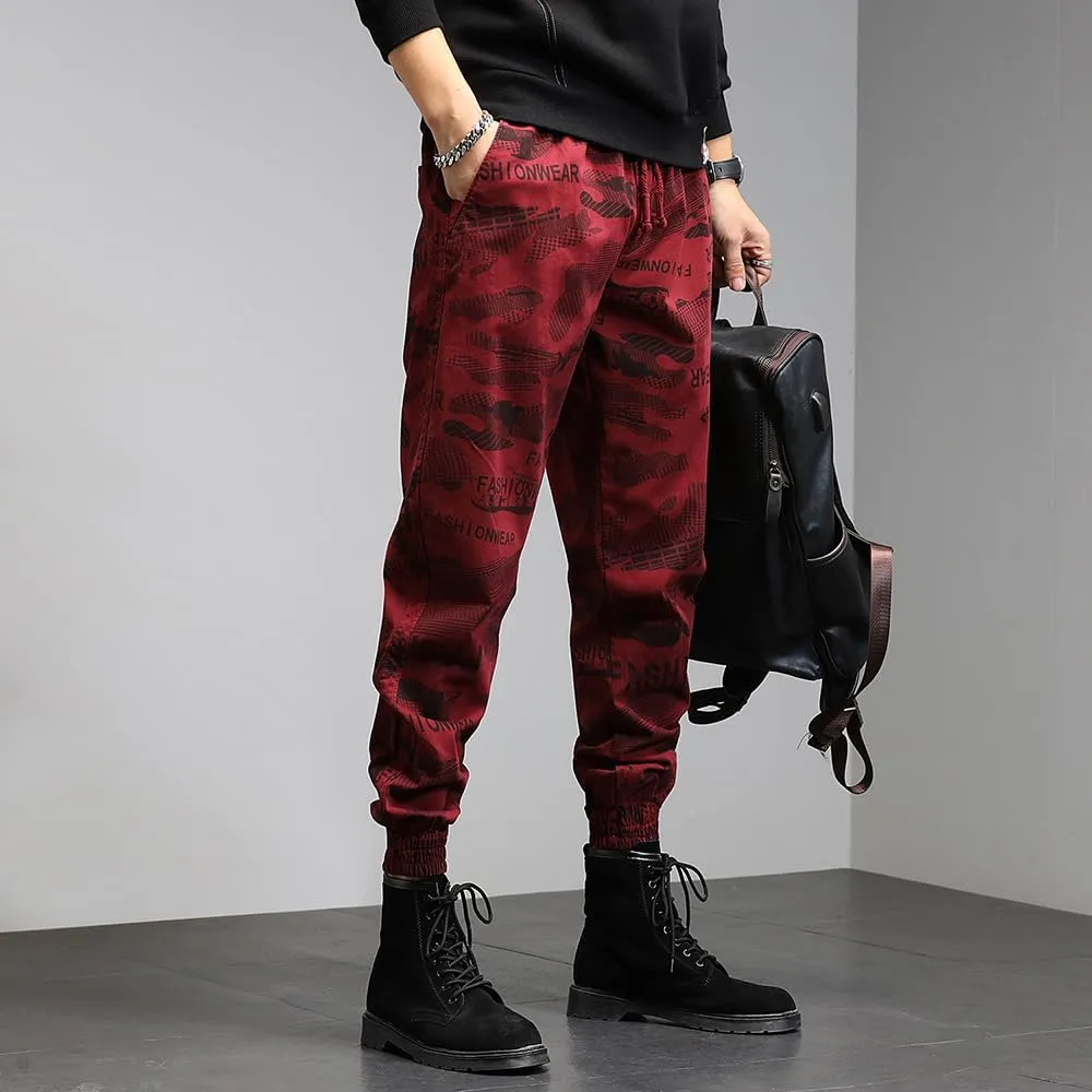 Men's Graffiti Cargo Pants Drawstring Cotton Regular Fit Work Pants