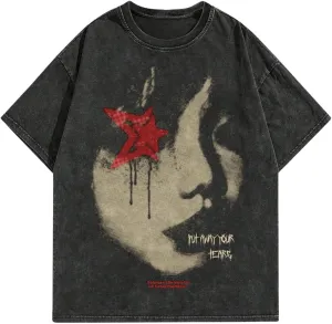 Men's Graphic Oversized Short Sleeve Tee Shirt Y2K Vintage Cool Acid Wash Streetwear T-Shirts