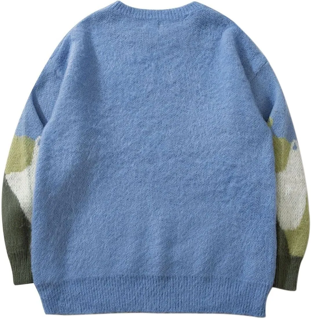 Men's Graphic Oversized Sweater Unisex Knit Aesthetic Sweaters Streetwear Casual Tunic Pullover Jumper