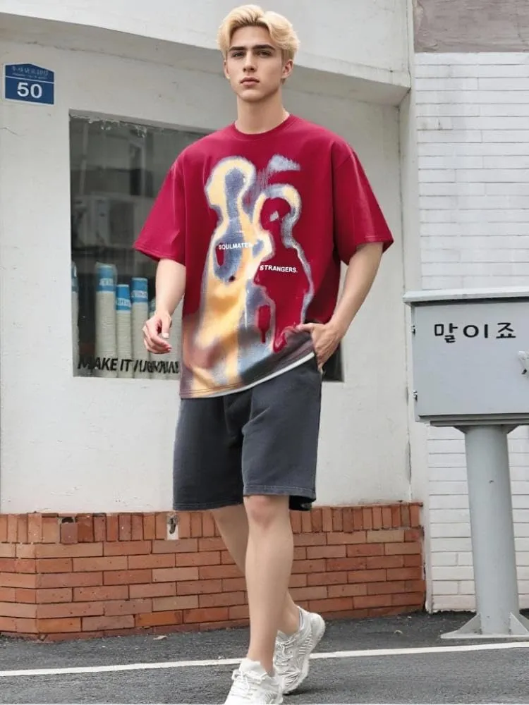 Mens Graphic Tees Oversized Cotton T-Shirt Summer Vintage Streetwear Y2K Shirts Unisex Tshirts
