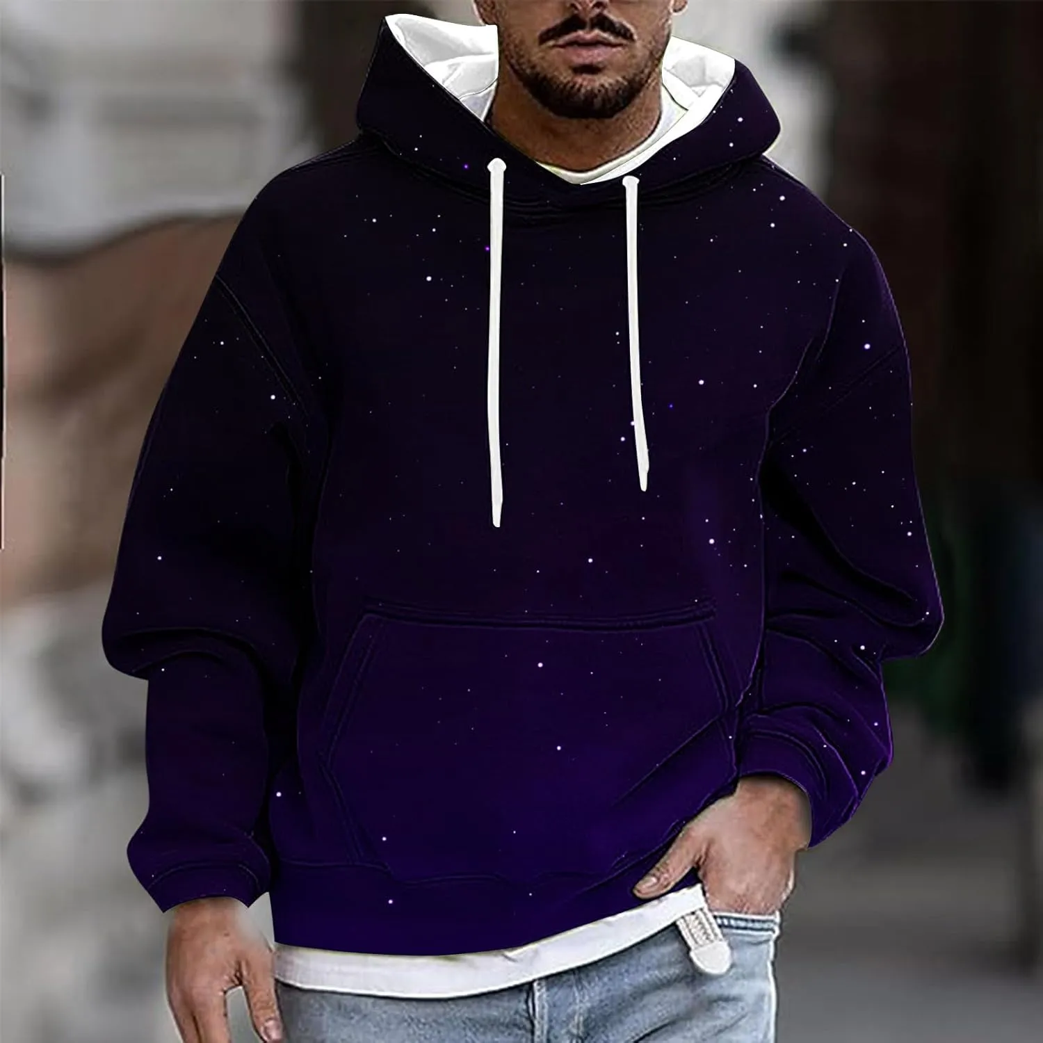 Mens Hoodies Pullover Graphic Ombre Oversized 2024 Fall Pullover Hoodies for Men Casual Bassic Streetwear Sweatshirts