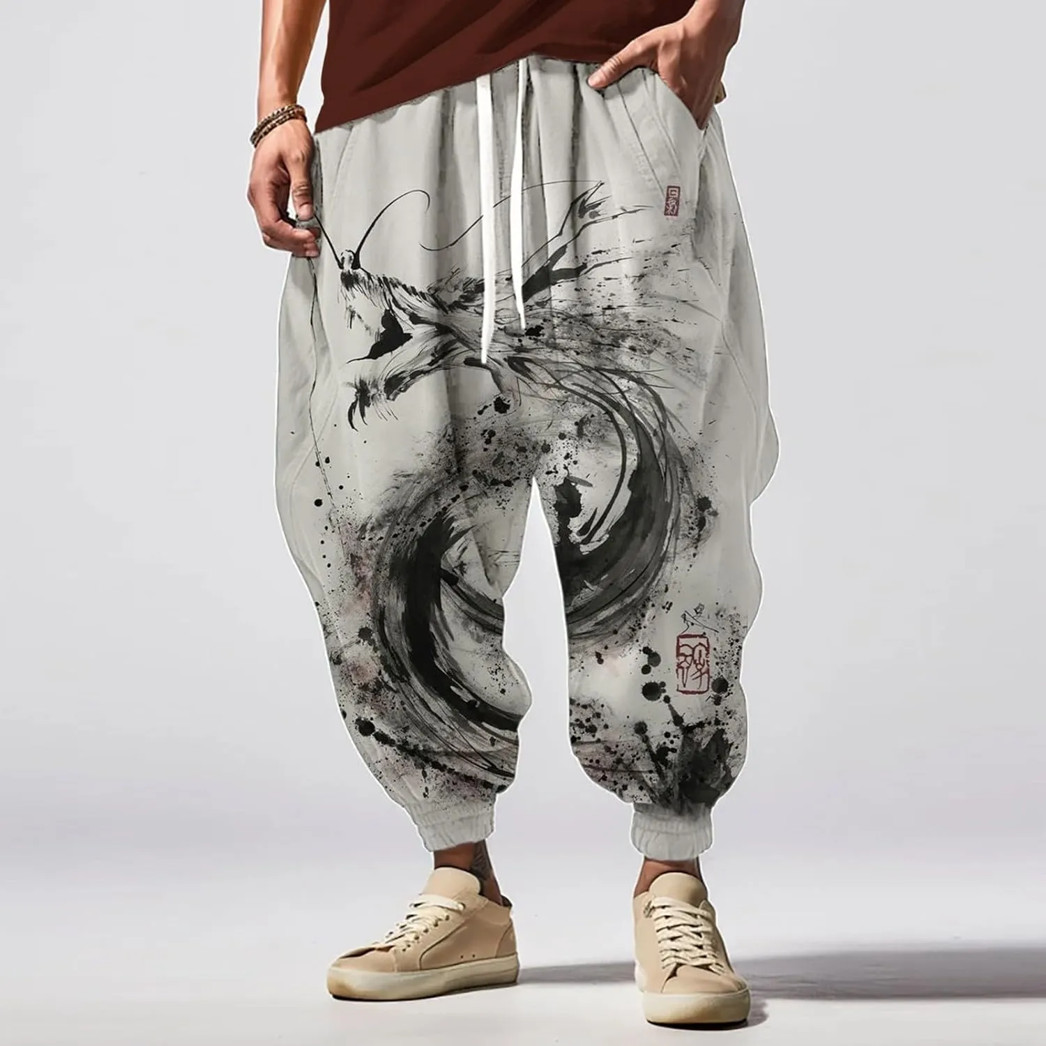 Mens Joggers Sweatpants Fashion Street Feel Casual Sweatpants Men Cotton Baggy Hippie Yoga Harem Pants Samurai Pants