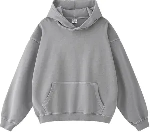Mens Oversized Cotton Heavyweight Vintage Washed Hoodie Couples Streetwear
