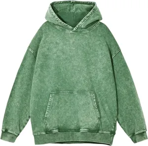 Mens Oversized Cotton Heavyweight Vintage Washed Hoodie Couples Streetwear