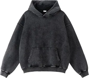 Mens Oversized Cotton Heavyweight Vintage Washed Hoodie Couples Streetwear