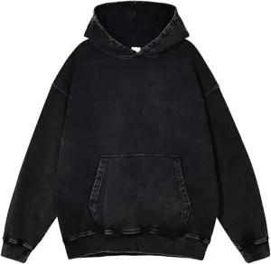 Mens Oversized Cotton Heavyweight Vintage Washed Hoodie Couples Streetwear