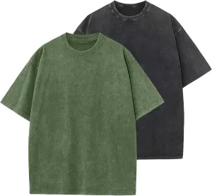 Men's Oversized Cotton T-Shirts Loose Fit Vintage Washed Tee Unisex Short Sleeve Casual Shirts Tops