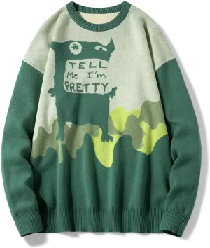Men's Oversized Graphic Sweaters Crewneck Long Sleeve Knitted Pullovers Cartoon Monster Cotton Anime Jumpers
