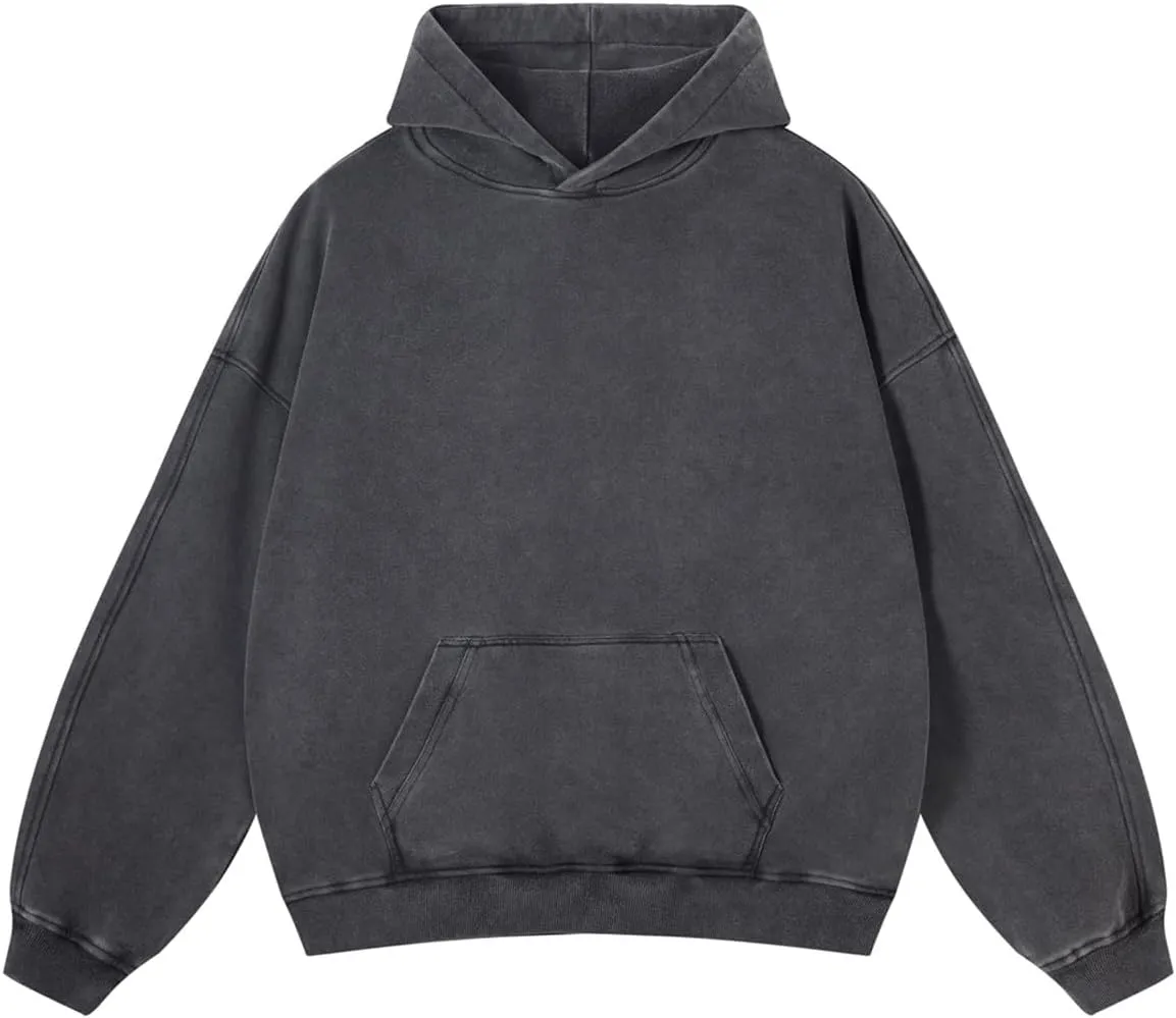 Mens Oversized Hoodies Pullover Women Fall Acid Wash Plain Preppy Hoodie Streetwear Cotton Vintage Hooded Sweatshirt