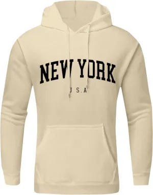 Mens Oversized Letter Print Hoodies Long Sleeve Casual Graphic Sweatshirt New York Drawstring Pullover with Pocket
