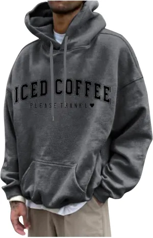 Mens Oversized Letter Print Hoodies Long Sleeve Casual Graphic Sweatshirt New York Drawstring Pullover with Pocket