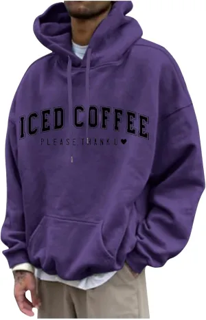 Mens Oversized Letter Print Hoodies Long Sleeve Casual Graphic Sweatshirt New York Drawstring Pullover with Pocket