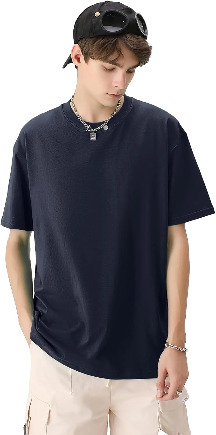 Mens Oversized T-Shirts Fashion Loose Fit Crewneck Tshirt Streetwear Heavyweight Short Sleeve Tee Shirt Gym Workout Tops