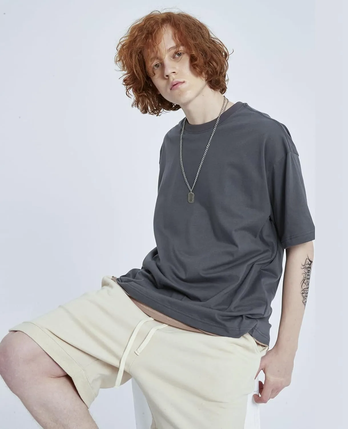 Men's Oversized T-Shirts Heavyweight Cotton Tee Crew Neck Short Sleeve T Shirts Loose Fit Basic Essential Soft Classic Tees