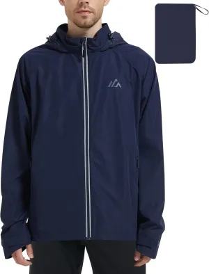Men's Packable Rain Jackets Lightweight Waterproof Reflective Windbreaker Coat with Hood Cycling Running Golf