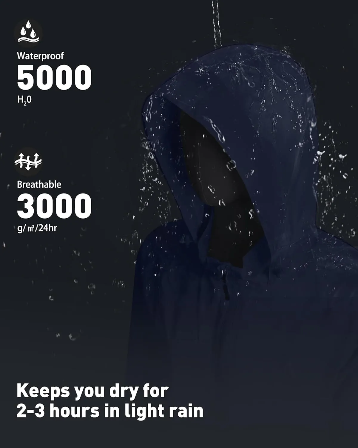 Men's Packable Rain Jackets Lightweight Waterproof Reflective Windbreaker Coat with Hood Cycling Running Golf