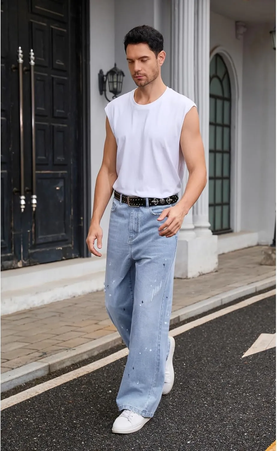 Men's Ripped Baggy Jeans Hip Hop Loose Fit Distressed Denim Pants Wide Leg Streetwear Trousers