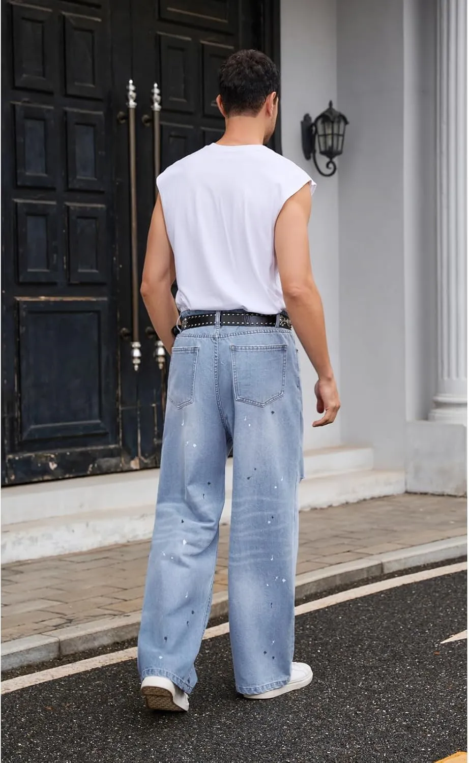 Men's Ripped Baggy Jeans Hip Hop Loose Fit Distressed Denim Pants Wide Leg Streetwear Trousers