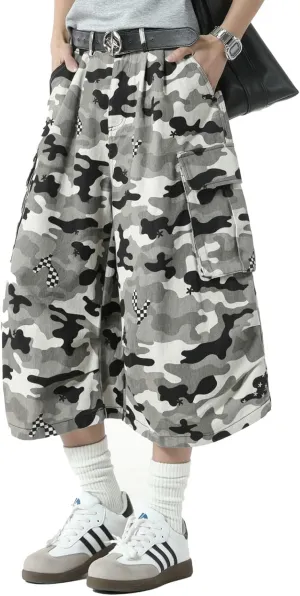 Men's Teen Y2K Jorts Baggy Camo Cargo Jean Shorts Wide Leg Loose Fit Grunge Streetwear Hip Hop Jnco Shorts