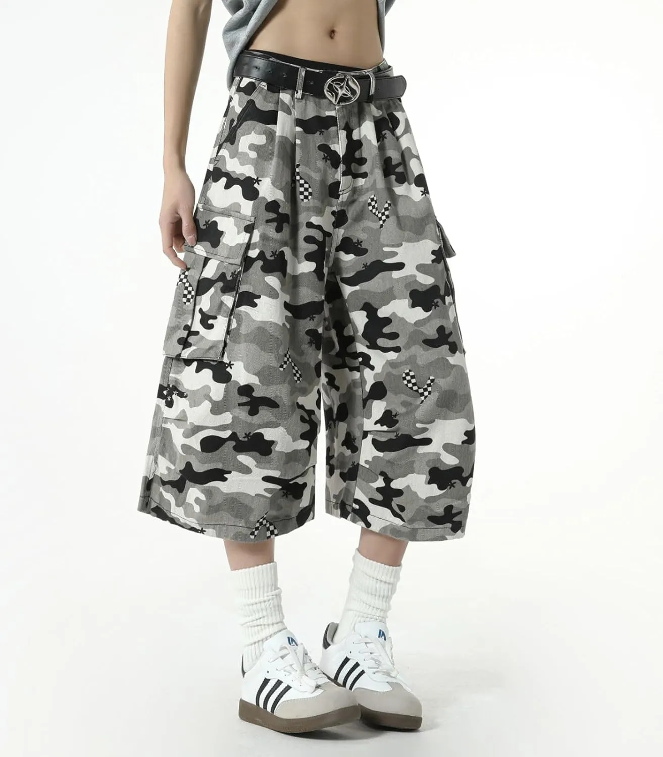 Men's Teen Y2K Jorts Baggy Camo Cargo Jean Shorts Wide Leg Loose Fit Grunge Streetwear Hip Hop Jnco Shorts