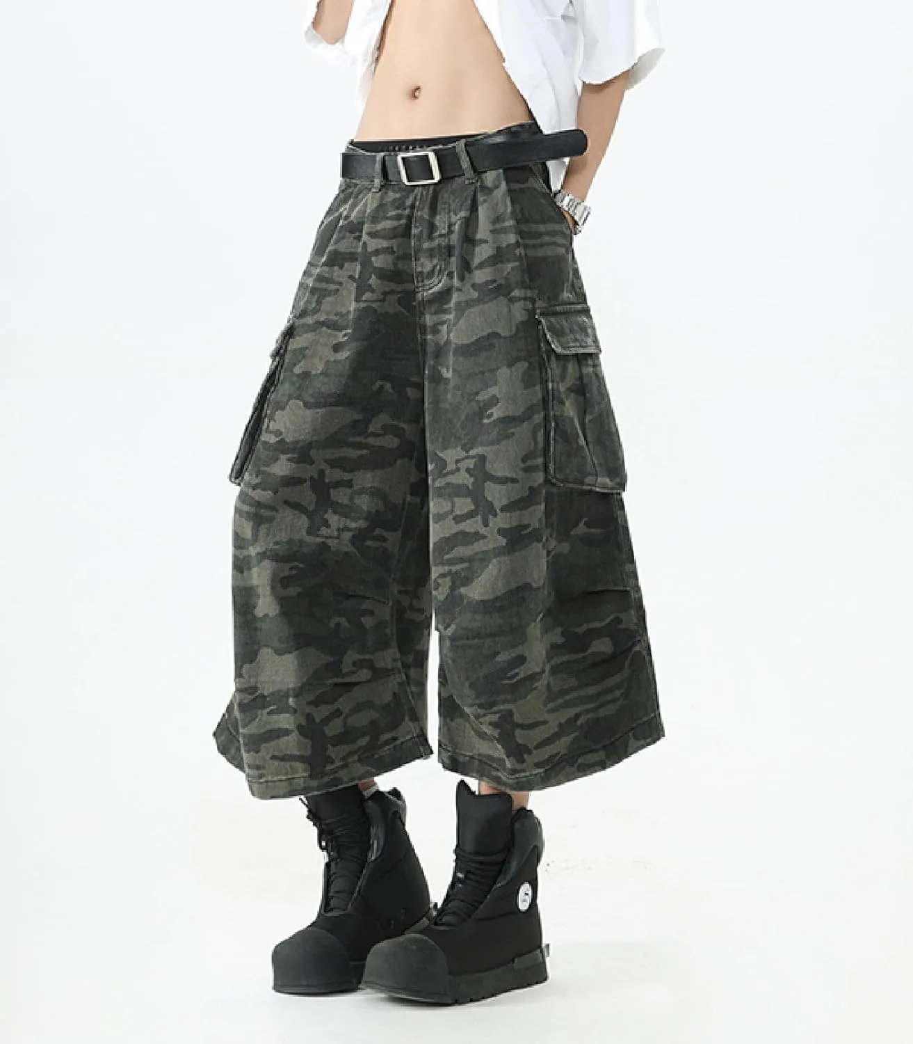 Men's Teen Y2K Jorts Baggy Camo Cargo Jean Shorts Wide Leg Loose Fit Grunge Streetwear Hip Hop Jnco Shorts