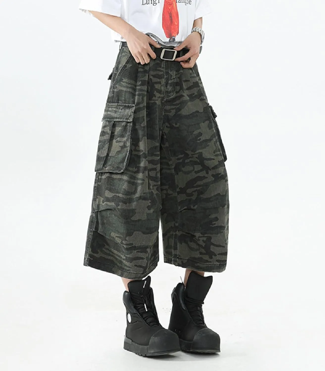 Men's Teen Y2K Jorts Baggy Camo Cargo Jean Shorts Wide Leg Loose Fit Grunge Streetwear Hip Hop Jnco Shorts