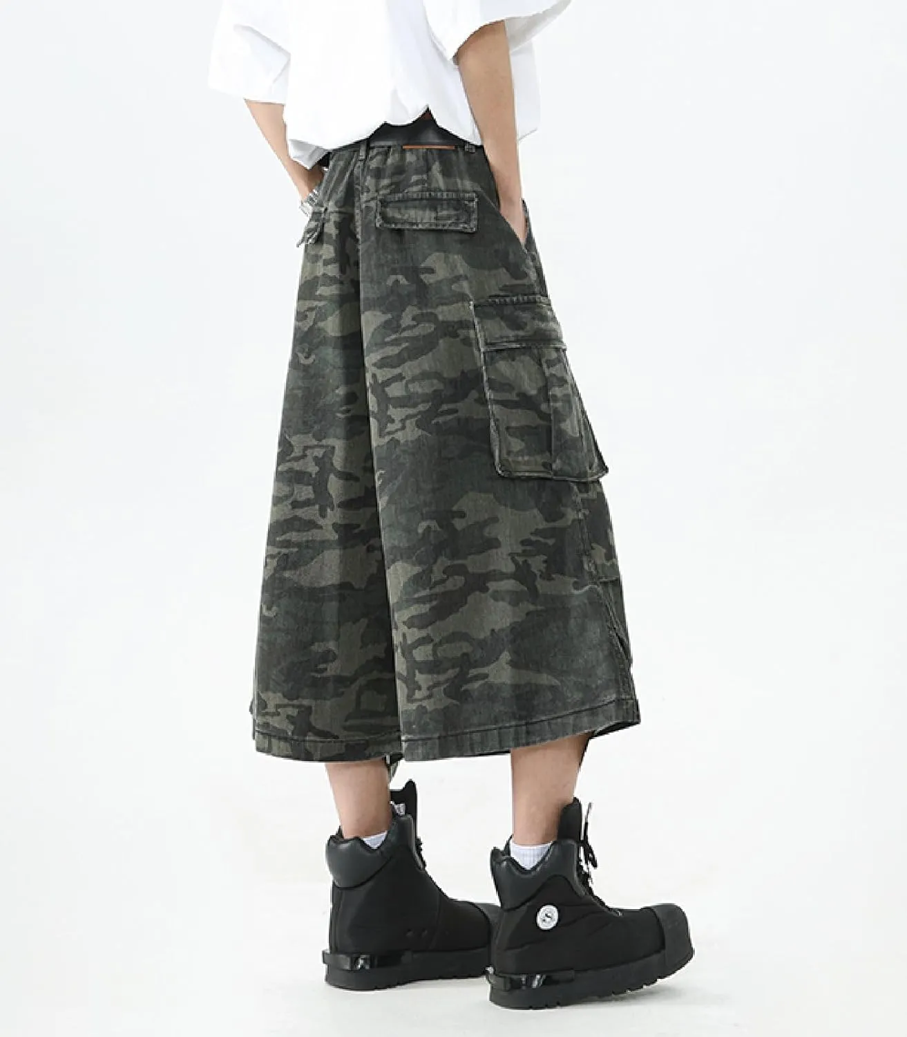 Men's Teen Y2K Jorts Baggy Camo Cargo Jean Shorts Wide Leg Loose Fit Grunge Streetwear Hip Hop Jnco Shorts